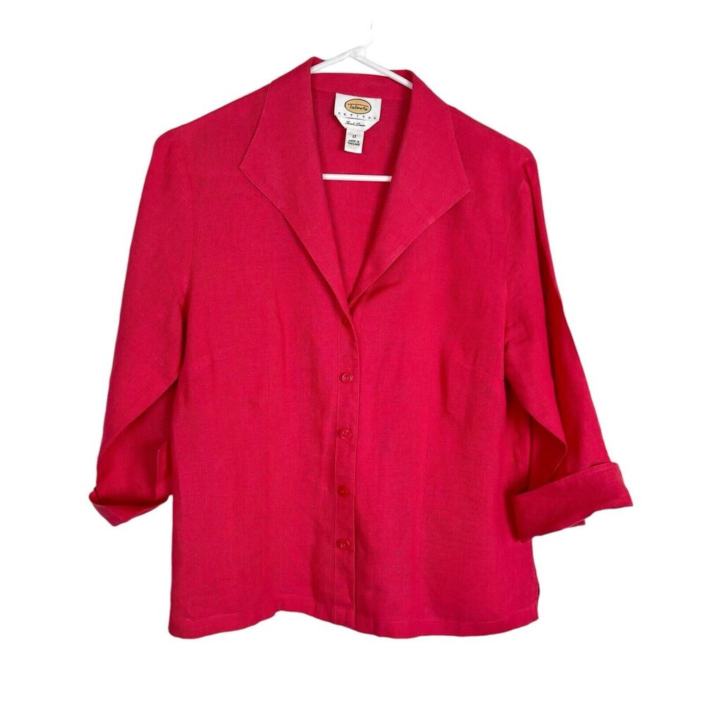 Talbots Irish Linen Pink Button Front Blouse Top Women's Petite 12